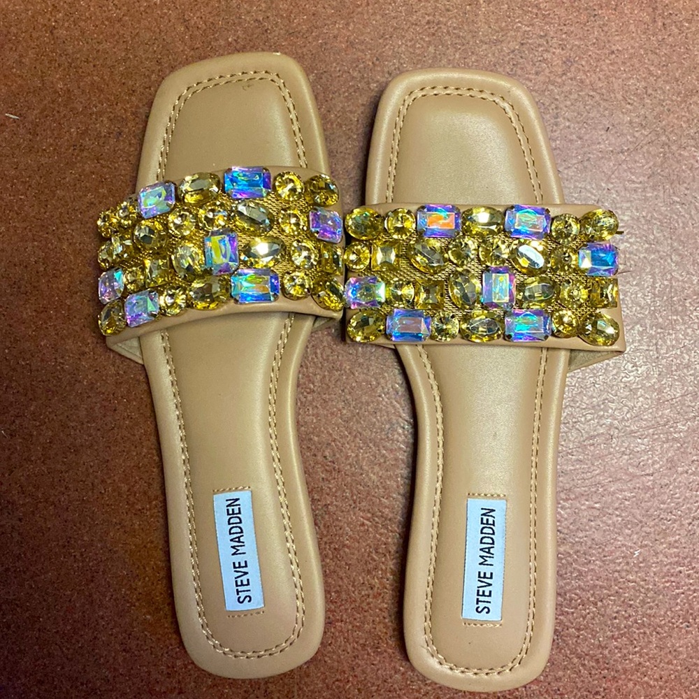 Steve Madden slides with gem details